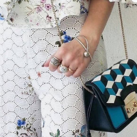 ZARA Floral Printed Culottes Embroidered Cut Out Cropped Pants Trousers Cream - Picture 2 of 9